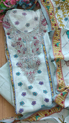 LIGHT BLUE - Muslin Digital Print Semi-Stitched Suit with Pearl and Zari Work Patch Dupatta