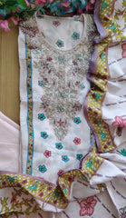 LIGHT PINK-Muslin Digital Print Semi-Stitched Suit with Pearl and Zari Work Patch Dupatta
