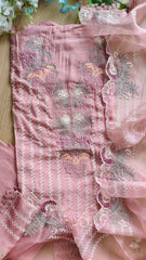 Designer - Organza Embroidery Un Stitched Suit with Crochet Lace Dupatta