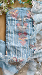 Designer - Organza Embroidery Un Stitched Suit with Crochet Lace Dupatta