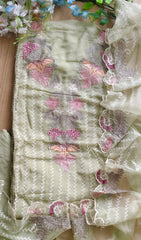 Designer - Organza Embroidery Un Stitched Suit with Crochet Lace Dupatta