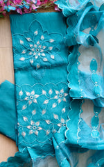 Modal Laser Cut Appliqué Work Unstitched Suit with Organza Dupatta