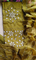 Modal Laser Cut Appliqué Work Unstitched Suit with Organza Dupatta