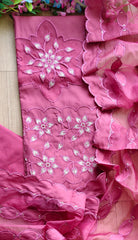 Modal Laser Cut Appliqué Work Unstitched Suit with Organza Dupatta