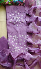 Modal Laser Cut Appliqué Work Unstitched Suit with Organza Dupatta