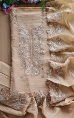 Mul Chanderi Thread Embroidery Unstitched Suit (3 Pc Set) with Scalloped Dupatta
