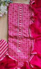 Pure Cotton Printed Unstitched Suit with Neck Work & Chiffon Dupatta