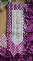 Pure Cotton Printed Unstitched Suit with Neck Work & Chiffon Dupatta