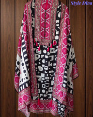 Muslin Digital Print Unstitched Suit with Faux Mirror Work & Tassel Accents