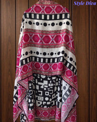Muslin Digital Print Unstitched Suit with Faux Mirror Work & Tassel Accents