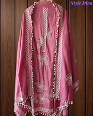 Modal 3D Embroidery Unstitched Suit with Sequin Highlighting & Tassel Detailing