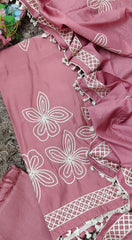 Modal 3D Embroidery Unstitched Suit with Sequin Highlighting & Tassel Detailing