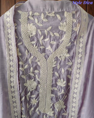 Premium Mul Cotton Parsi Embroidery Unstitched Suit with Intricate Pearl Work