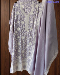 Premium Mul Cotton Parsi Embroidery Unstitched Suit with Intricate Pearl Work