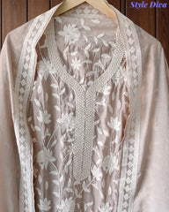 Premium Mul Cotton Parsi Embroidery Unstitched Suit with Intricate Pearl Work