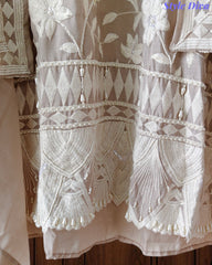 Premium Mul Cotton Parsi Embroidery Unstitched Suit with Intricate Pearl Work