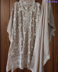 Premium Mul Cotton Parsi Embroidery Unstitched Suit with Intricate Pearl Work
