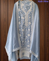 Premium Mul Cotton Parsi Embroidery Unstitched Suit with Intricate Pearl Work