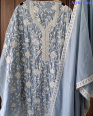 Premium Mul Cotton Parsi Embroidery Unstitched Suit with Intricate Pearl Work