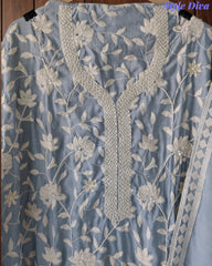 Premium Mul Cotton Parsi Embroidery Unstitched Suit with Intricate Pearl Work