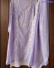 Mul Cotton Chikan-Kari & Zari Embroidered Unstitched Suit with Scalloped Embroidery Dupatta