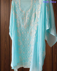 Mul Cotton Chikan-Kari & Zari Embroidered Unstitched Suit with Scalloped Embroidery Dupatta