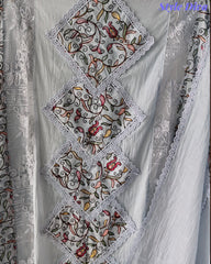 (Light Blue)-Mul Cotton Pakistani Style Embroidered Unstitched Suit with Crochet Lacing Dupatta