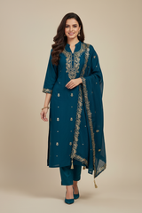Mul Cotton Pita & Mukesh Work Unstitched Suit with Elegant Dupatta