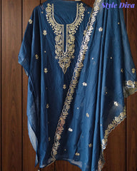 Mul Cotton Pita & Mukesh Work Unstitched Suit with Elegant Dupatta