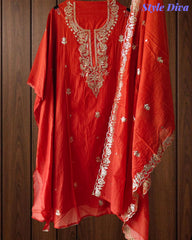 Mul Cotton Pita & Mukesh Work Unstitched Suit with Elegant Dupatta