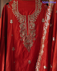 Mul Cotton Pita & Mukesh Work Unstitched Suit with Elegant Dupatta