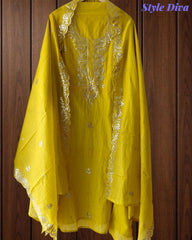 Mul Cotton Pita & Mukesh Work Unstitched Suit with Elegant Dupatta