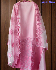 Modal Ombre Effect Laser Cut Applique Unstitched Suit with Scalloped Organza Dupatta