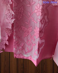 Modal Ombre Effect Laser Cut Applique Unstitched Suit with Scalloped Organza Dupatta