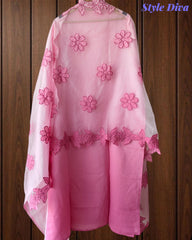 Modal Ombre Effect Laser Cut Applique Unstitched Suit with Scalloped Organza Dupatta