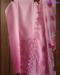 Modal Ombre Effect Laser Cut Applique Unstitched Suit with Scalloped Organza Dupatta