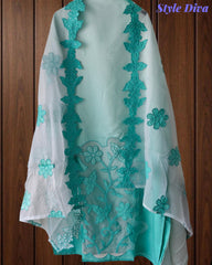 Modal Ombre Effect Laser Cut Applique Unstitched Suit with Scalloped Organza Dupatta