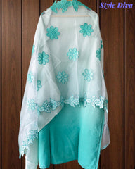 Modal Ombre Effect Laser Cut Applique Unstitched Suit with Scalloped Organza Dupatta