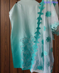 Modal Ombre Effect Laser Cut Applique Unstitched Suit with Scalloped Organza Dupatta