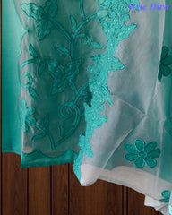 Modal Ombre Effect Laser Cut Applique Unstitched Suit with Scalloped Organza Dupatta