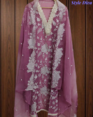 Crinkle Georgette Embroidered Unstitched Suit with Embroidered Dupatta