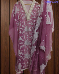 Crinkle Georgette Embroidered Unstitched Suit with Embroidered Dupatta