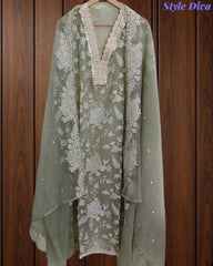 Crinkle Georgette Embroidered Unstitched Suit with Embroidered Dupatta