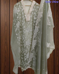 Crinkle Georgette Embroidered Unstitched Suit with Embroidered Dupatta