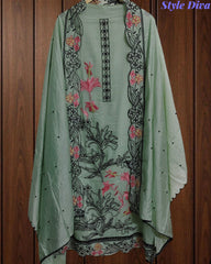 Mul Cotton Embroidered Unstitched Suit with Pearl Highlighting Dupatta