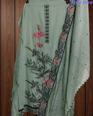 Mul Cotton Embroidered Unstitched Suit with Pearl Highlighting Dupatta