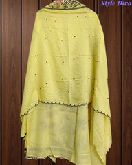 Mul Cotton Embroidered Unstitched Suit with Pearl Highlighting Dupatta