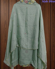 Mul Cotton Embroidered Unstitched Suit with Pearl Highlighting Dupatta