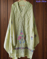 Cotton Khadi Pakistani Style Semi-Stitched Suit with Crochet Lacing & Faux Mirror Work