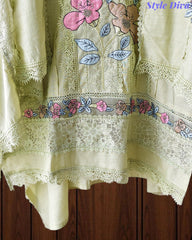 Cotton Khadi Pakistani Style Semi-Stitched Suit with Crochet Lacing & Faux Mirror Work